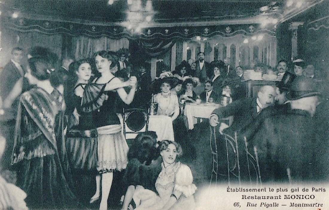 Montmartre, la nuit — archives : carte du restaurant Monico, rue Pigalle